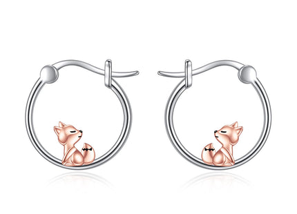 Fox Hoop Earrings for Women 925 Sterling Silver Animal Fox Earrings Jewelry Gifts (fox)