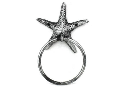 Antique Silver Cast Iron Starfish Towel Holder 8.5 Inch - Starfish Decoration - Sea Home Decor