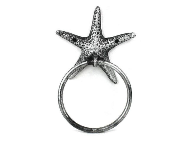 Antique Silver Cast Iron Starfish Towel Holder 8.5 Inch - Starfish Decoration - Sea Home Decor