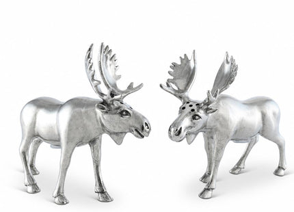 Vagabond House Moose Salt and Pepper Set - Rustic Pewter Shakers for Lodge Decor - 4.5 Inch Tall