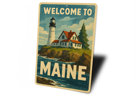 Aluminum Destination Signs Welcome To Maine Lighthouse Sign Novelty Metal Signage for Sightseeing Wall Art Decor With Pre Drilled Holes - 10" x 14"
