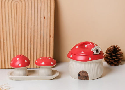 Sizikato 2pcs Porcelain Salt and Pepper Shakers with Tray, Mushroom Shape