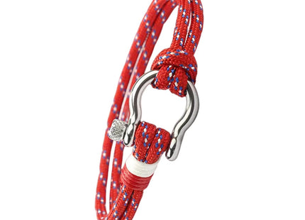 BIYONGDE Red Nautical String Sailor Rope Wrap Bracelet Wristband Bangle Steel Screw Marine Anchor Shackles, Two-row
