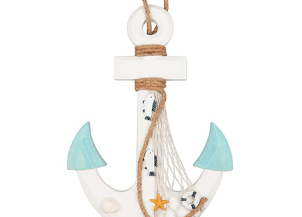 13" Nautical Wooden Anchor with Rope Nautical Beach Wood Anchor Wall Art Decor Door Hanging Ornament Beach Theme Home Decoration (White&Green)