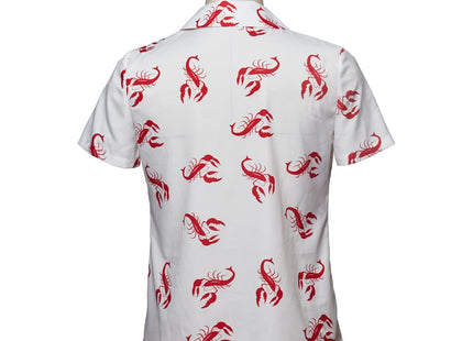 MelangCos Men's Kramer Lobster Shirt Button-Up White Shirt Short Sleeve Hawaiian Shirts (White, M)