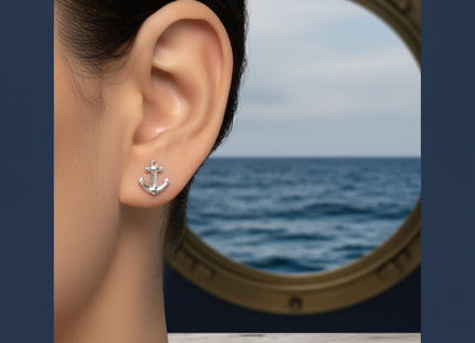 925 Sterling Silver Small Anchor Stud Earrings 16544