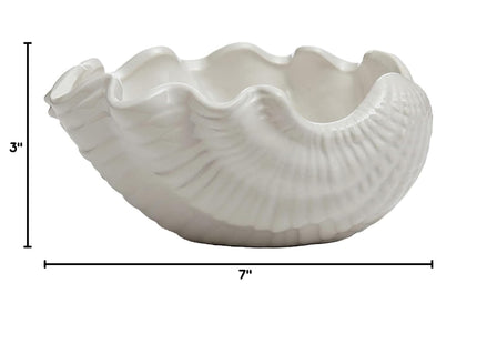 DDR Clam Shell Shaped White Serving Bowl 7 Inches Ceramic