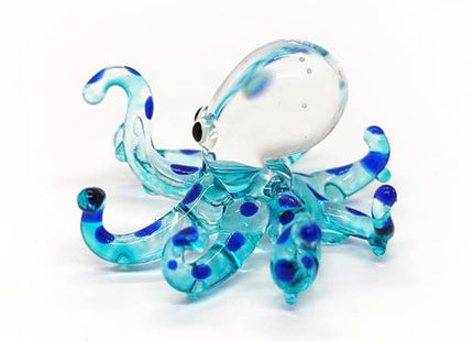 ChangThai Design 3" Blue Octopus Squid Artistic Blown Glass Figurine Premium Hand-Blown Statue Tabletop Decoration Unique Collectible for Adult Collectors Handcrafted Elegant Home Decor