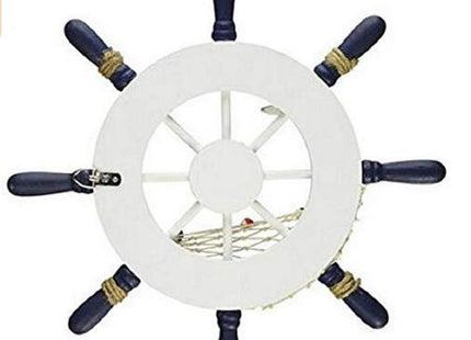 Gesteh Nautical Beach Wooden Boat Ship Steering Wheel Fishing Net Shell Home Wall Decor (9 inches)