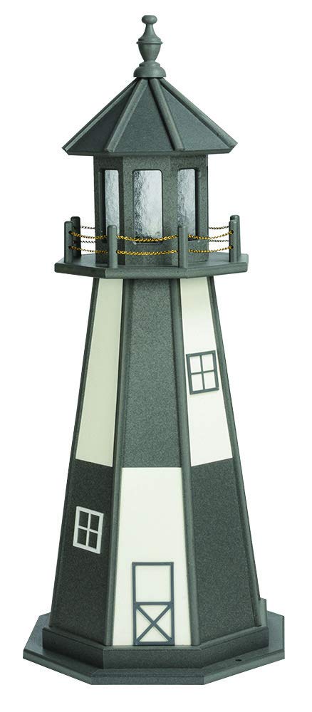 DutchCrafters Decorative Wooden Lighthouse, Standard Light Bulb, Cape Henry Style - Amish Made in USA (Green/White, 4 Foot)