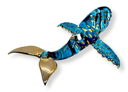 WitnyStore 5¼" Blue Gold Dotted Whale On Stand Artistic Blown Glass Figurine Premium Hand-Blown Statue Tabletop Decoration Unique Collectible for Adult Collectors Handcrafted Elegant Home Room Decor