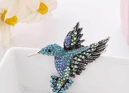 Hummingbird Gift for Women Girl Hummingbird Brooch Rhinestone Animal Pin Corsage Lapel Backpack Pin Christmas Anniversary Decorative Accessory Jewelry (Silver Blue)