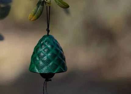 Oavand Set of 2, Japanese Traditional Lucky Small Wind Chimes for Outside, Iwachu Cast Iron Bless Temple Wind Bell Memorial Wind Chimes Indoor Garden Bell, Patio, Balcony ((Yellow Leaf and Pinecone)