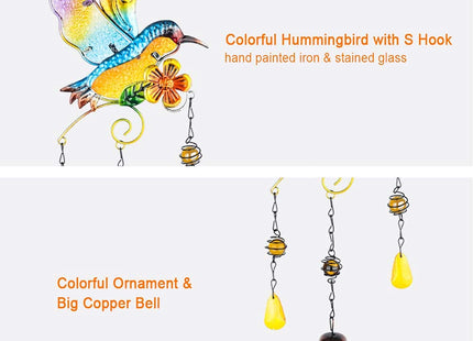 Hummingbird Wind Chimes Bells, Outdoor Windchimes Indoor Stained Glass Wind Chime Metal Hummingbird Suncatcher for Window, Garden, Yard, Patio, Lawn Decoration (Hummingbird Copper Bell)