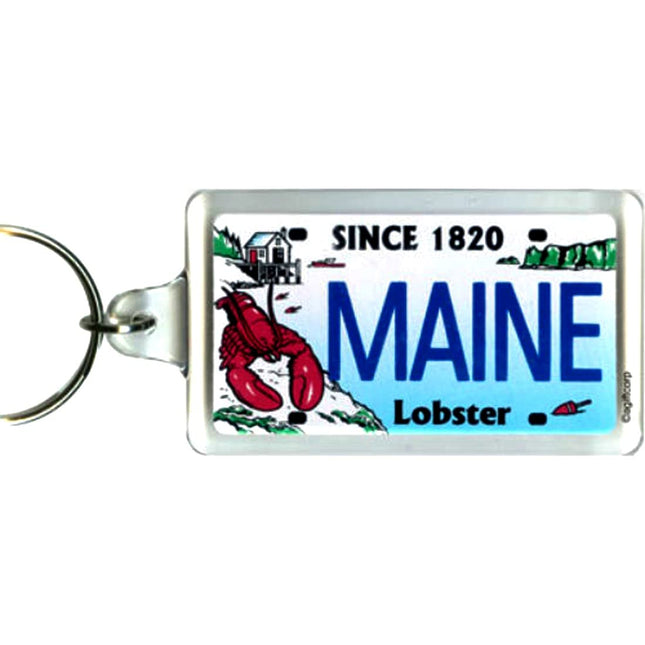 Maine State License Plate Acrylic Rectangular Souvenir Keychain 2.25" X 1.25