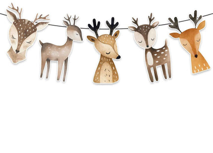 Deer Birthday Banner – Boho Scandinavian Deer Garland for Baby Shower, Nordic Animals Party Supplies, Rustic Woodland Birthday Decorations