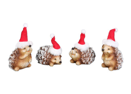 Transpac Imports, Inc. Small Pinecone Back Hedgehogs with Santa Hats 3.5 x 2.5 Resin Christmas Figurine Set of 4