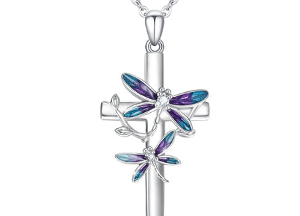 OHAYOO Dragonfly Cross Necklace for Women, Dragonfly Cross Pendant, Religious Jewelry Gifts