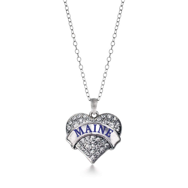 Inspired Silver - Maine - Silver Necklace for Women - Pave Heart Pendant Chain Necklace Jewelry Gift with Cubic Zirconia - Women's Necklace Charm with Lobster Claw Clasp