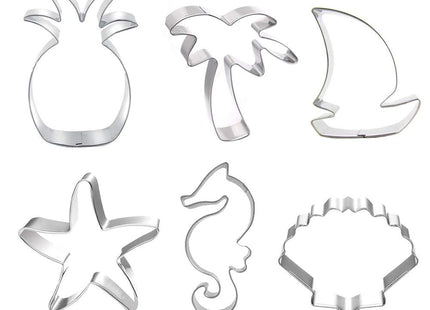 Beach Themed Cookie Cutter Set - Set of 6 - Palm Tree, Starfish, Seashell, Seahorse, Sailboat and Pineapple - in Durable Stainless Steel