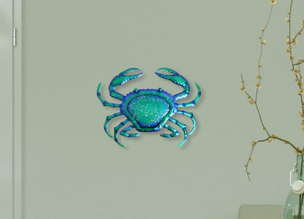 Comfy Hour 12" Blue Metal Crab Wall Decor, Nautical Ocean Theme Sculpture, Decorative Coastal Art for Beach House Patio & Bathroom, Artisan Crafted Iron Sea Animal, 1 Unit