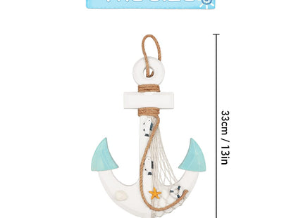 13" Nautical Wooden Anchor with Rope Nautical Beach Wood Anchor Wall Art Decor Door Hanging Ornament Beach Theme Home Decoration (White&Green)