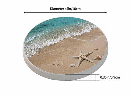 oFloral Summer Beach Coasters for Drinks Sea Wave Starfish on Sand Cups Place Mats for Home Decor Set of 2, 4 Inch