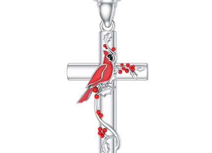 MISTBEE Red Cardinal Necklace S925 Sterling Silver Cross Necklace Cardinal Pendant Bird Jewelry for Women
