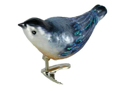 Old World Christmas Nuthatch Glass Blown Ornament for Christmas Tree, Handcrafted Holiday Decoration, Clip - Bird Watcher Clip Collection