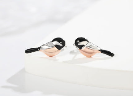 Cute Chickadee Bird Earrings Stud 925 Sterling Silver Hypoallergenic Jewelry Gifts for Women Bird Lover