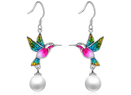 Hummingbird Earrings Gifts for Her Women 925 Sterling Silver Hummingbird Pearl Dangle Earrings Jewelry Christmas Gifts for Women Teen