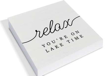 Country Lake Wood Box Sign Decor Desk Sign Lake House Relax Quote Wooden Box Block Sign Summer Rustic Home Shelf Wall Decoration