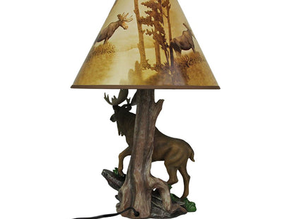 North American Bull Moose Table Lamp with a 12-Inch Diameter Forest Print Shade- Wildlife Decor - Perfect for Living Rooms, Cabins, and Bedrooms - 20 Inches Tall