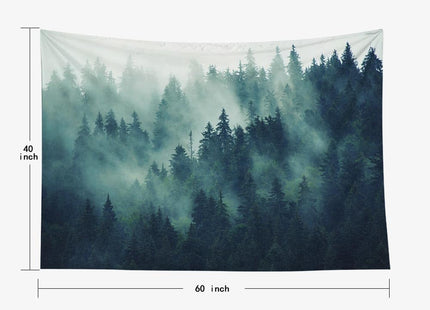 EMMTEEY Forest Tapestry 60X40 Inch Green Misty Pine Tree Nature Wall Art