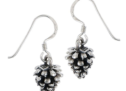 Wilderness Pine Cone Outdoors .925 Sterling Silver Camping Dangle Tree Earrings