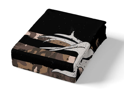 Camouflage American Flag Duvet Cover, Hunting Antler Comforter Cover Brown Black Camo Striped Bedding Set King Size for Kids Boys Teens Adult Women, Rustic Woodland Animal Bedspread Cover, Zipper