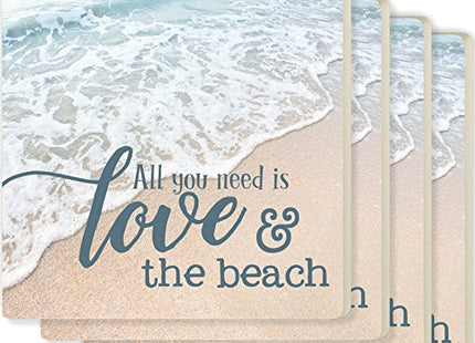 P. Graham Dunn 4 x 4 Absorbent Ceramic Coasters, Set of 4, All You Need is Love & Beach Coastal