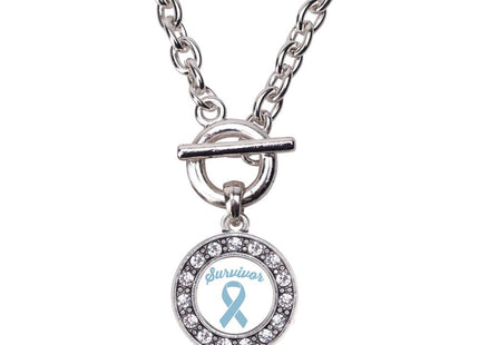 Inspired Silver - Maine Flag - Silver Toggle Necklace for Women - Circle Pendant Necklace Jewelry Gift with Cubic Zirconia - Women's Necklace Charm with Toggle Clasp