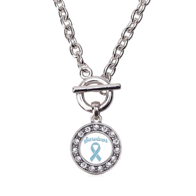 Inspired Silver - Maine Flag - Silver Toggle Necklace for Women - Circle Pendant Necklace Jewelry Gift with Cubic Zirconia - Women's Necklace Charm with Toggle Clasp
