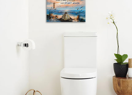 Sea Turtle Bathroom Decor Wall Art Beach Blue Ocean Lighthouse Inspirational Quotes Pictures Wall Decor Canvas Painting Prints Artwork Home Decorations Framed for Bedroom Office Kitchen 16"x12"