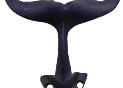 Wowser Navy Blue Whale Tail Cast Iron Wall Hooks, Wall Mounted for Hanging Clothes & Accessories, Nautical Home & Office Decor, Set of 3, 4.75 Inches High