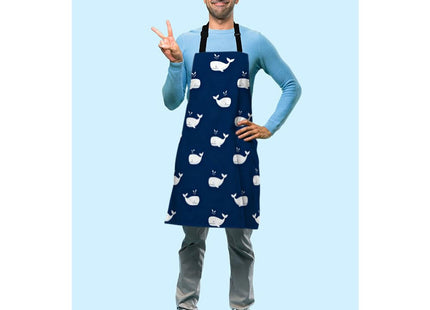 Beabes Whale Bib Apron Adjustable Neck Strap White Ocean Wildlife Vintage Sea Life Fish Swim Repeat Pattern Polyester Work Apron Crafting BBQ Drawing Chef Waitress 27" X 31"