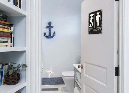 Nautical Restroom Sign - Pirate and Mermaid Themed Decor for Beach and Ocean Inspired Bathrooms | Funny Bathroom Sign, 12" * 8" (515)