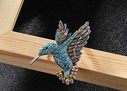 Hummingbird Gift for Women Girl Hummingbird Brooch Rhinestone Animal Pin Corsage Lapel Backpack Pin Christmas Anniversary Decorative Accessory Jewelry (Silver Blue)