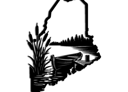 Maine Lake Boat Scenery Metal Wall Art Metal Outdoor Decor Metal Signs Rustic Farmhouse Style Wall Decor Stunning Elegant Art Piece for Living Room and Bedroom Home Decor (Black,16inch)