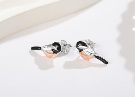 Cute Chickadee Bird Earrings Stud 925 Sterling Silver Hypoallergenic Jewelry Gifts for Women Bird Lover