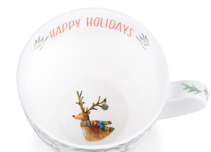 MFoffice Christmas Reindeer Mug – 20oz Bone China Coffee Tea Hug Mug with Happy Holidays Inside, Perfect Christmas or Any Holiday Gift for Women & Men – Designed in England by Harvest Green Studio