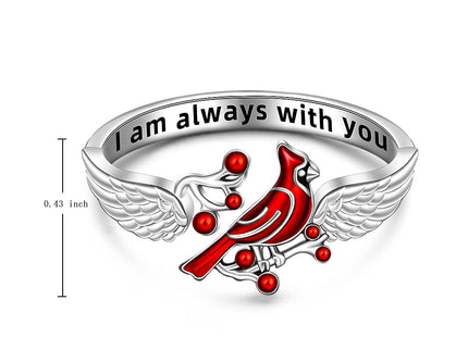 LOVGIFSET Sterling Silver Cardinal Ring Angel Wing Feather Ring for Women Cardinal Appear When Loved Ones are Near Adjustable Cardinal Jewelry