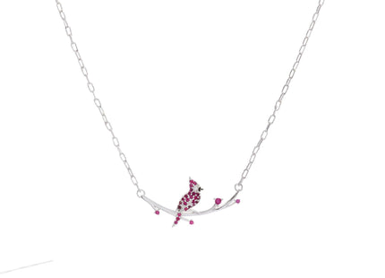 Alex and Ani Cardinal Necklace for Women - Shiny Silver, Ruby & Clear Pavé Accented Necklace Featuring Sacred Cardinal on Branch, Meaningful Cardinal Gifts
