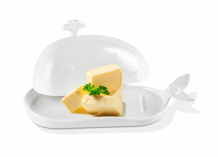 Butter Dish with Lid for Countertop, Cute Whale Design, Ceramic Butter Dish with Handle, Funny Kitchen Decor, Ideal Gifts for Housewarming,Wedding, White